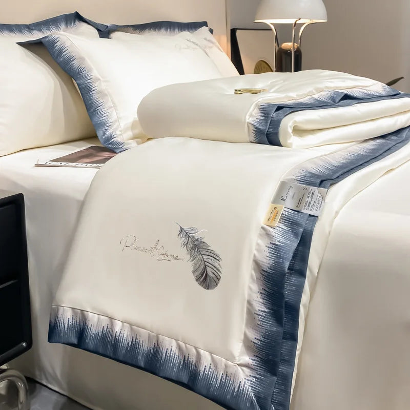 Afralia™ Feather-Embroidered Summer Blanket: Queen Size, Machine Washable, Thin Duvet