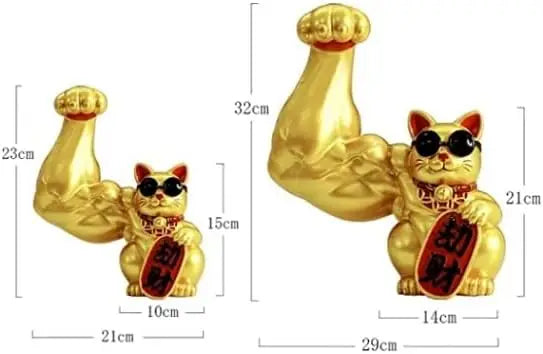 Afralia™ Large Muscle Arm Fortune Cat Resin Sculpture Home Decor Statue