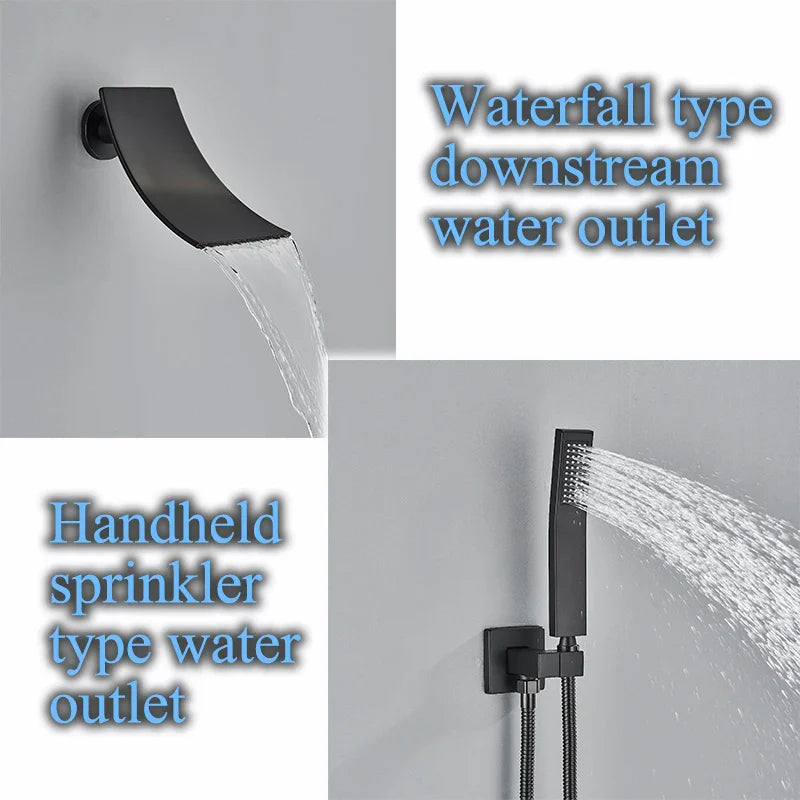 Afralia™ LED Thermostatic Rainfall Shower System with Tub Spout Mixer Tap & Brass Head