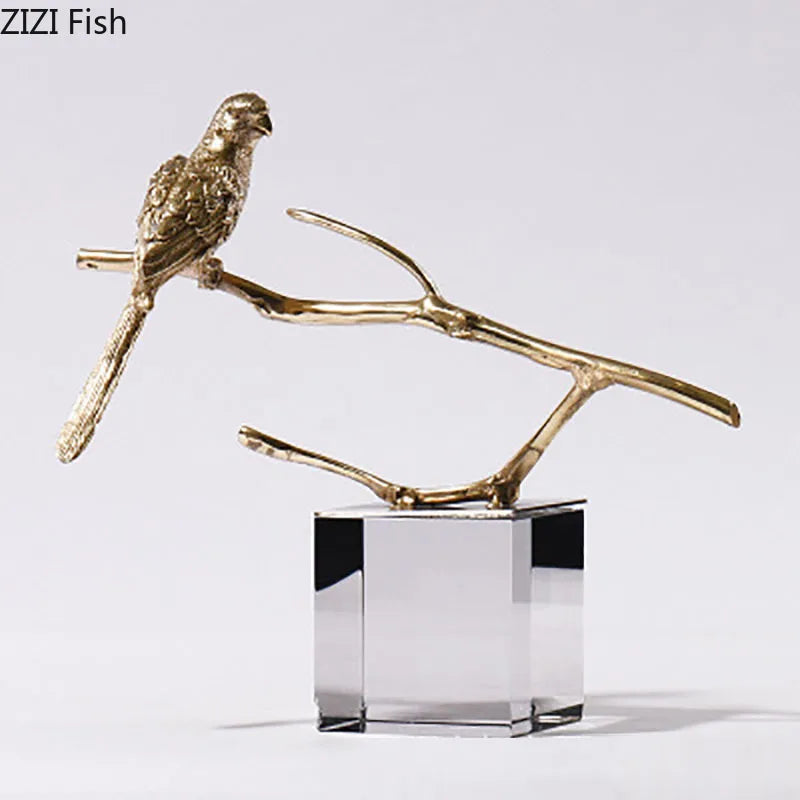 Afralia™ Copper Bird Statue Crystal Base Ornament - Room Aesthetic Decor