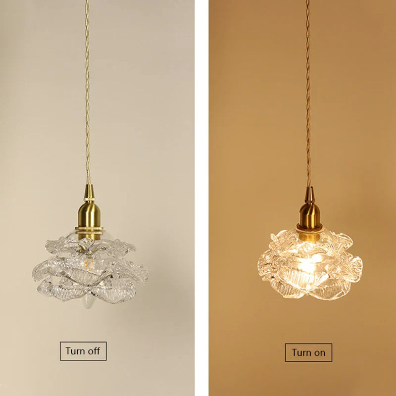 Afralia™ Romantic Rose Glass Chandelier Lighting Vintage Brass Luxury Hanging Lamp