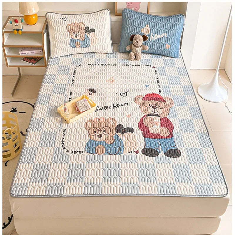 Afralia™ Cartoon Pattern Latex Mattress Set for Home, 3-Layer Rebound Soft Breathable Bed Sheets