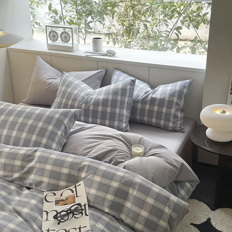 Afralia™ Striped Gird Cotton Bedding Set: Skin-Friendly & Non-Fading for All Seasons