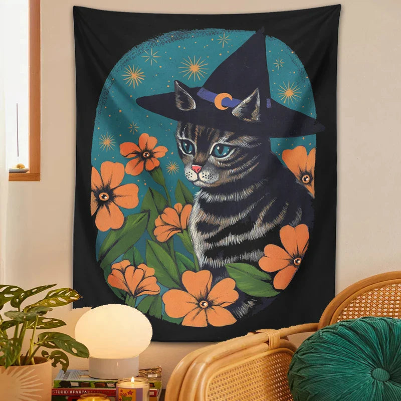 Afralia™ Cat Tapestry Wall Hanging: Cute Witchcraft Decor for Home, Bedroom, Dorm