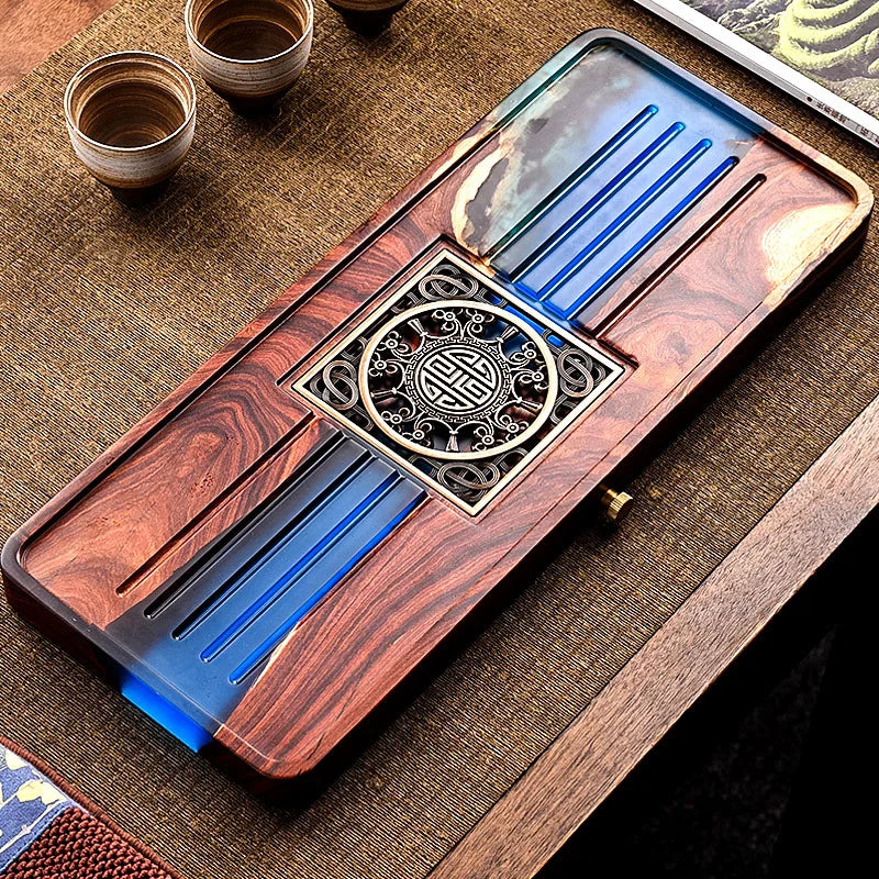 Afralia™ Handmade Wood Resin Tea Tray | Bubble Tea Table Home Kung Fu Set