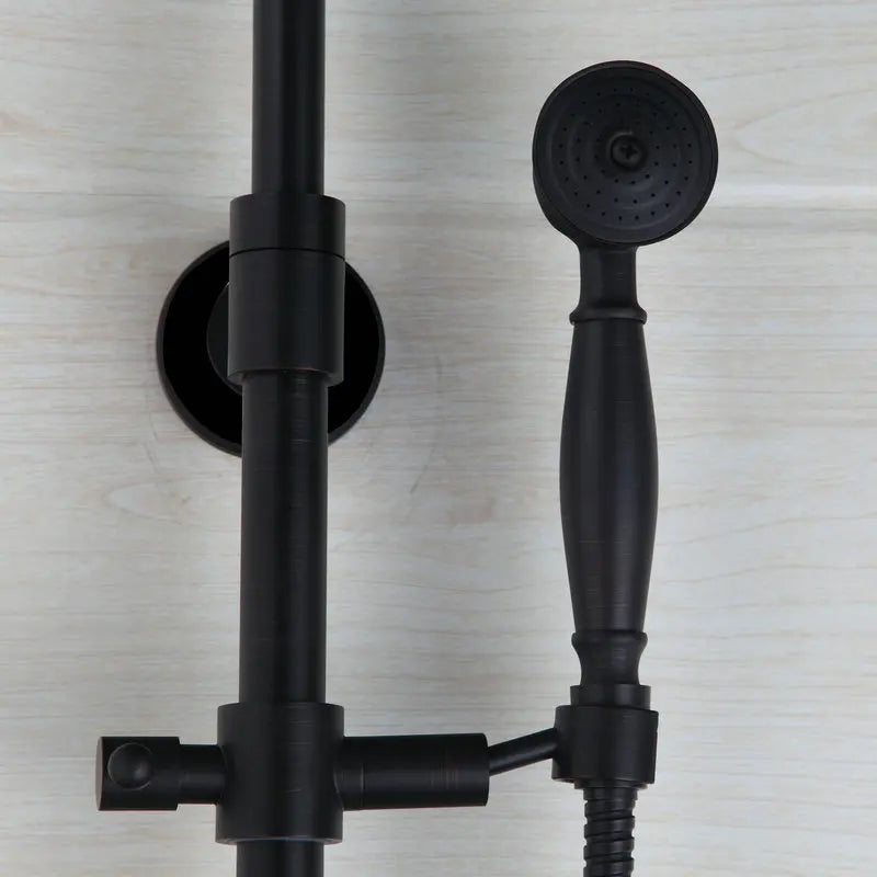 Afralia™ 8 Inch Matte Black Shower Faucet Set with Hand Spray and Rainfall Head