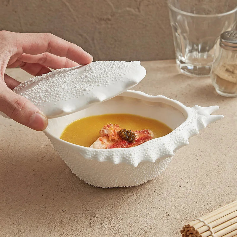 Afralia™ Crab-Shaped Ceramic Soup Bowl with Lid - Specialty Tableware for Restaurants