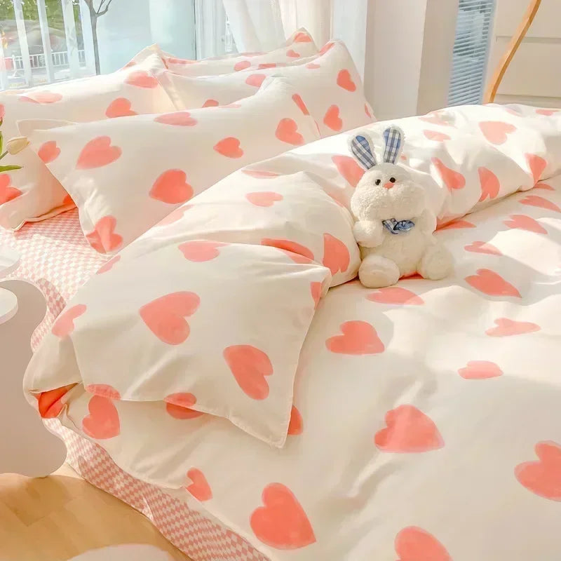 Afralia™ Cartoon Print Polyester Bedding Set Full Size Soft Duvet Cover Set