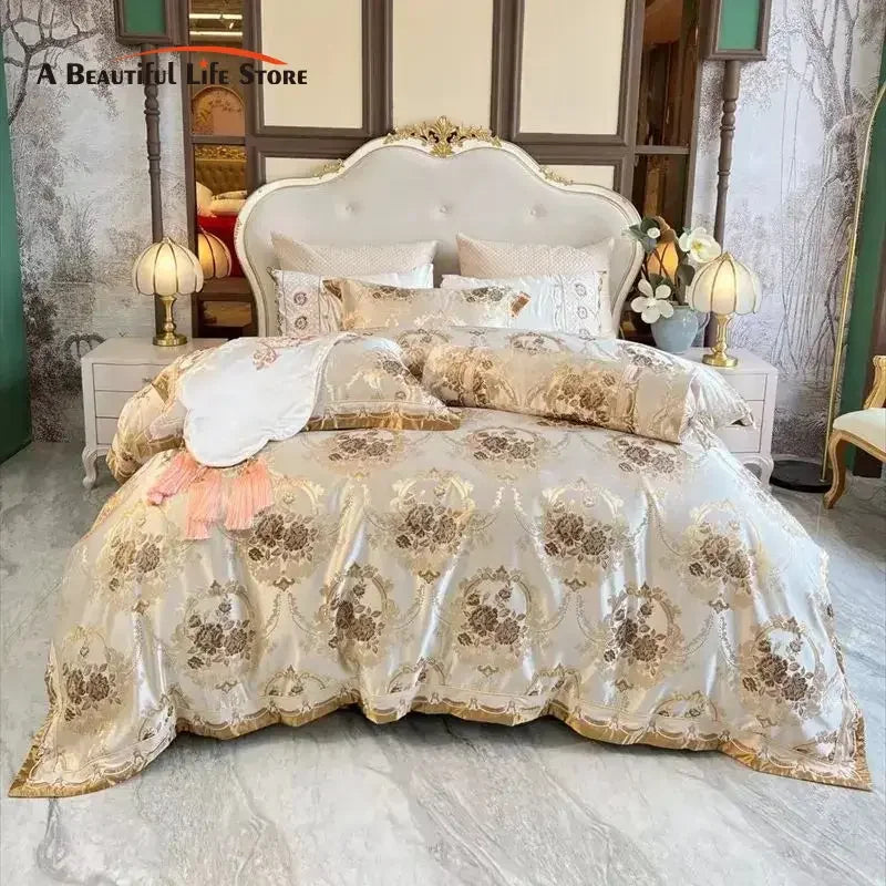 Afralia™ Luxury European Palace Jacquard Cotton Embroidery Bedding Set