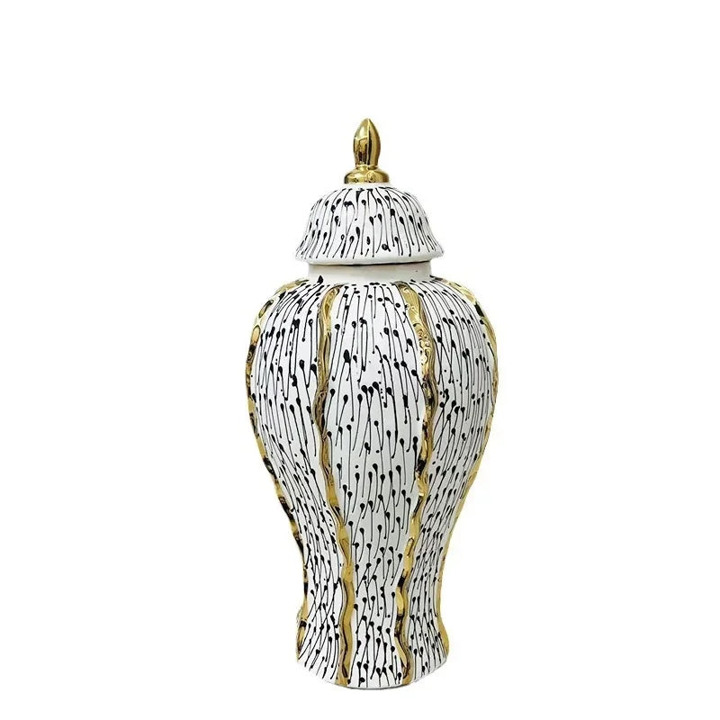 Afralia™ Checkmate Gold Border Spot Vase: Porcelain Handicraft Flower Storage Tank