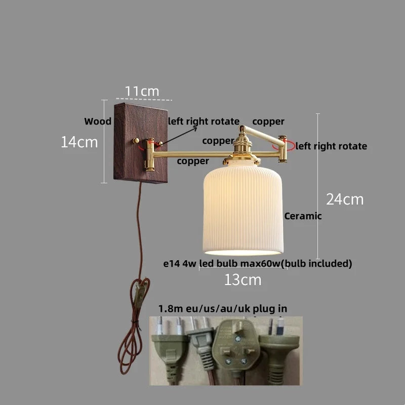 Afralia™ Copper LED Wall Lights Ceramic Pull Chain Switch Modern Stair Light Fixtures