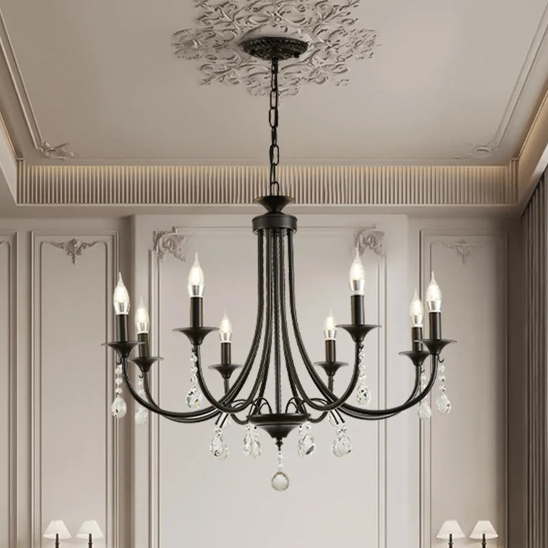 Afralia™ Black Metal Crystal Chandelier: Artistic LED Lighting for Home Decor