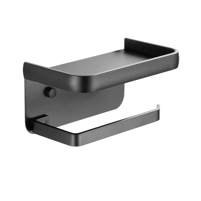 Afralia™ Aluminum Black Tissue Holder with Phone Shelf - Toilet Paper Rack