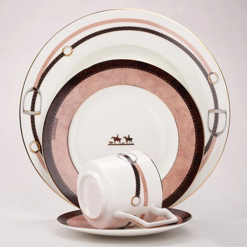 Afralia™ Bone China Tableware Set: Dinner Plate, Coffee Cup, Saucer, Service Plate, Tea Cup