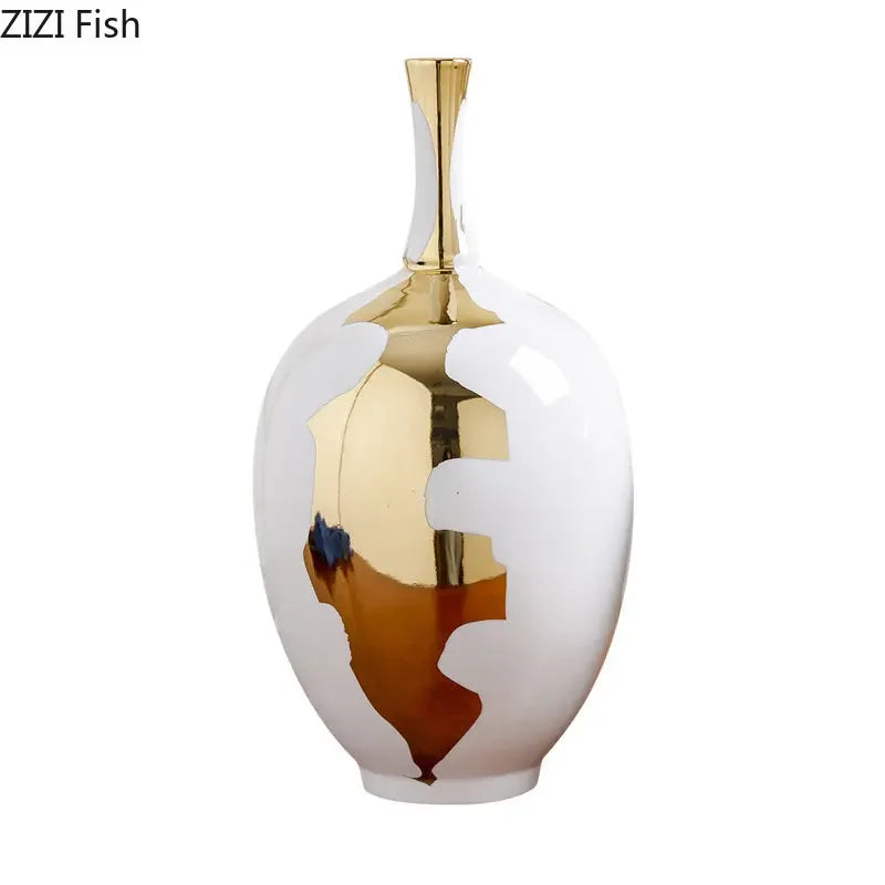 Afralia™ Gold Ceramic Vase | Modern Design | Desk Decor | Shiny Porcelain | Floral Vases