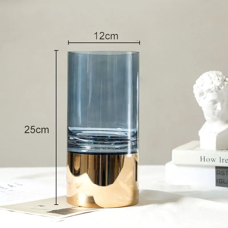 Afralia™ Gold Glass Vase Clear Desk Decor Hydroponic Floral Arrangement Bud Flower Pot