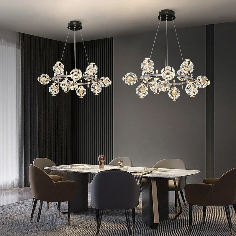 Afralia™ Sunflower Crystal Chandelier: Luxury Gold & Black LED Pendant Light