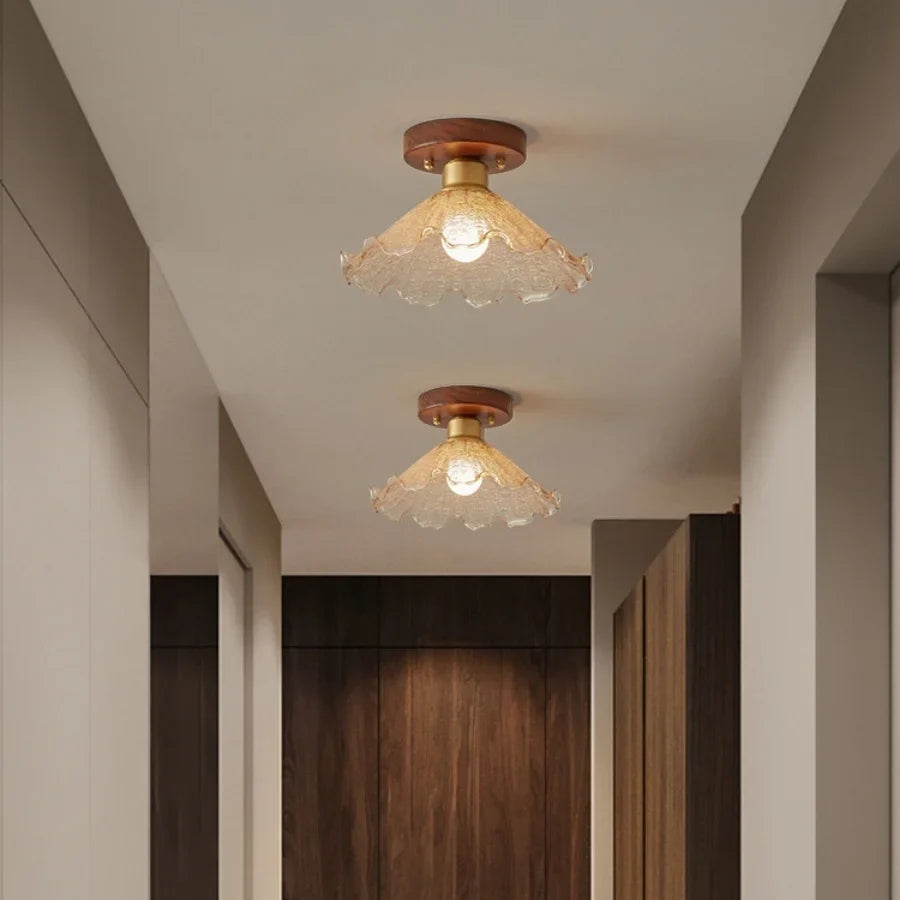 Afralia™ Vintage Amber Glass LED Ceiling Light Fixture for Home Lighting - Ceiling Lamp