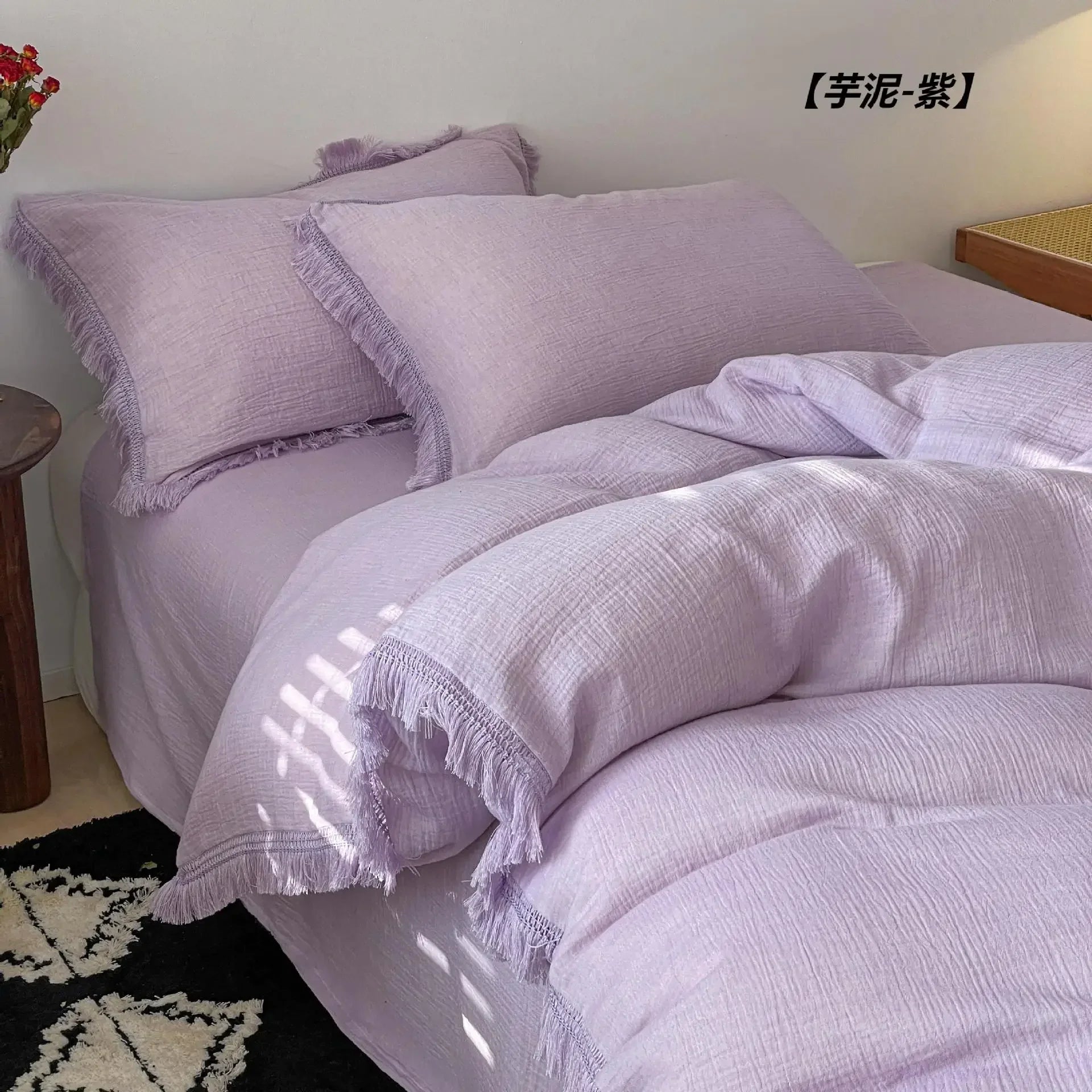 Afralia™ Luxury Retro Cotton Tassel Bedding Set for Queen King Comforter Cover