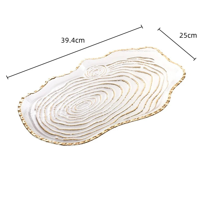 Afralia™ Gold Foil Glass Tray Geometric Fruit Plate Home Decor Accessory