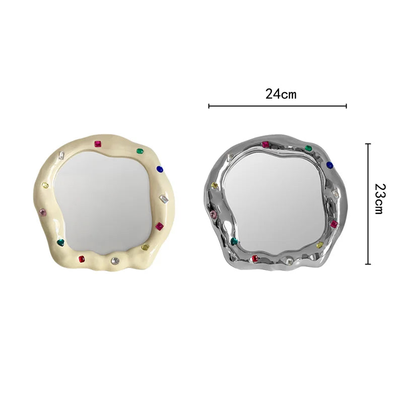 Afralia™ Irregular Edge Ceramic Makeup Mirror - Colored Stone Design - Home Decor