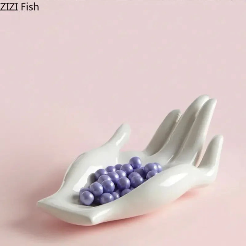 Afralia™ Hand Palm Ceramic Fruit Plate Tray Home Decor