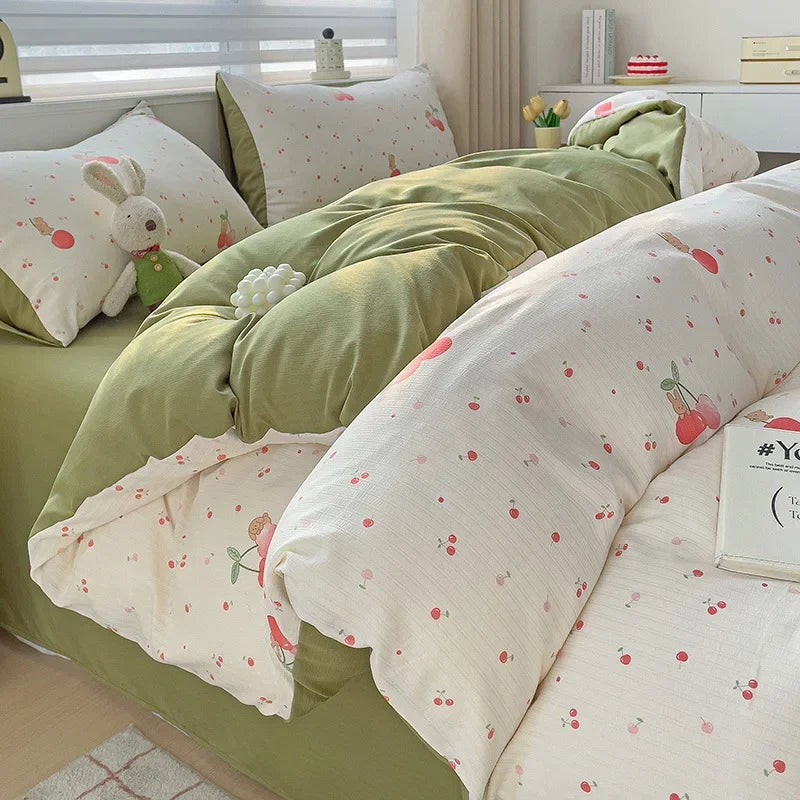 Afralia™ Double-Layer Yarn Printed Cotton Quilt Cover Set - Queen/King/Double/Single Bed