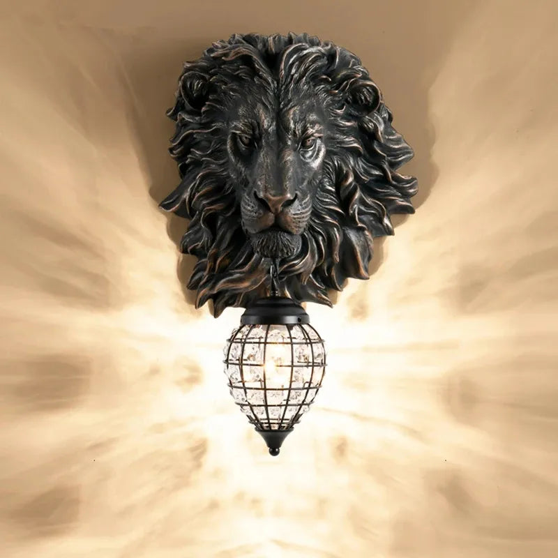 Afralia™ Lion Head Resin Wall Lamp: European Style Living Room Light for Home Décor