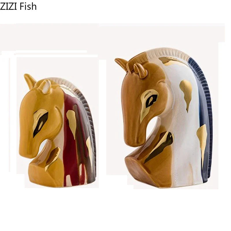 Afralia™ Ceramic Horse Sculpture Gold Plated Desk Ornament Aesthetics Decor