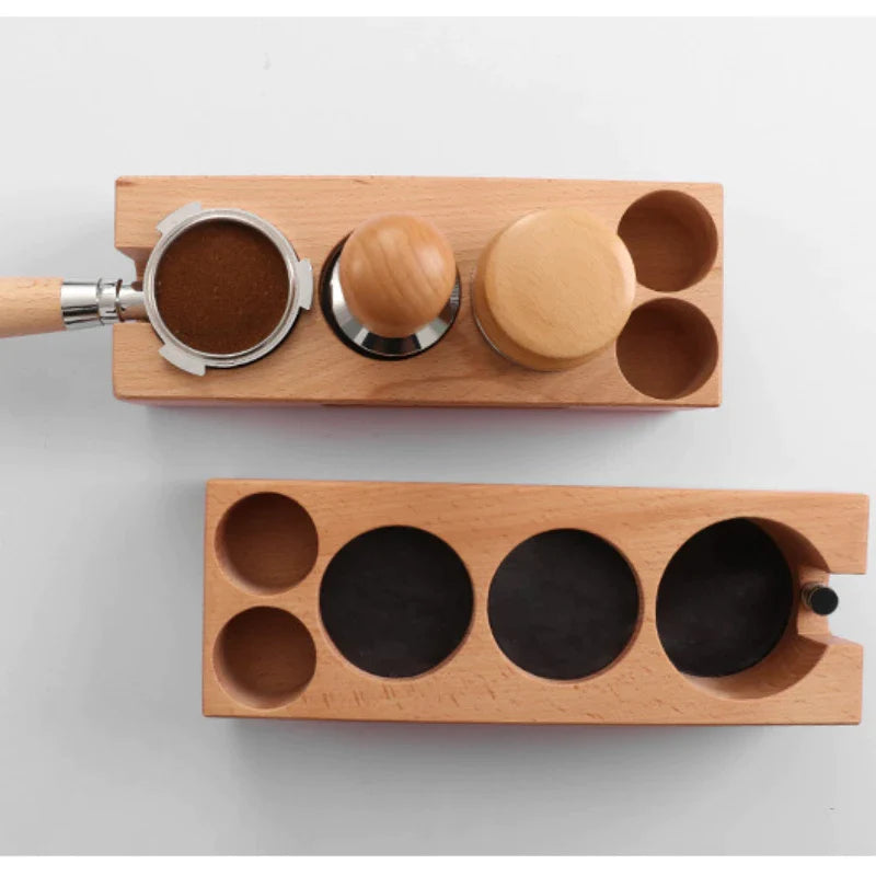 Afralia™ Wood Coffee Tamper Mat Stand Barista Cafe 58mm Tamp Station for Bar