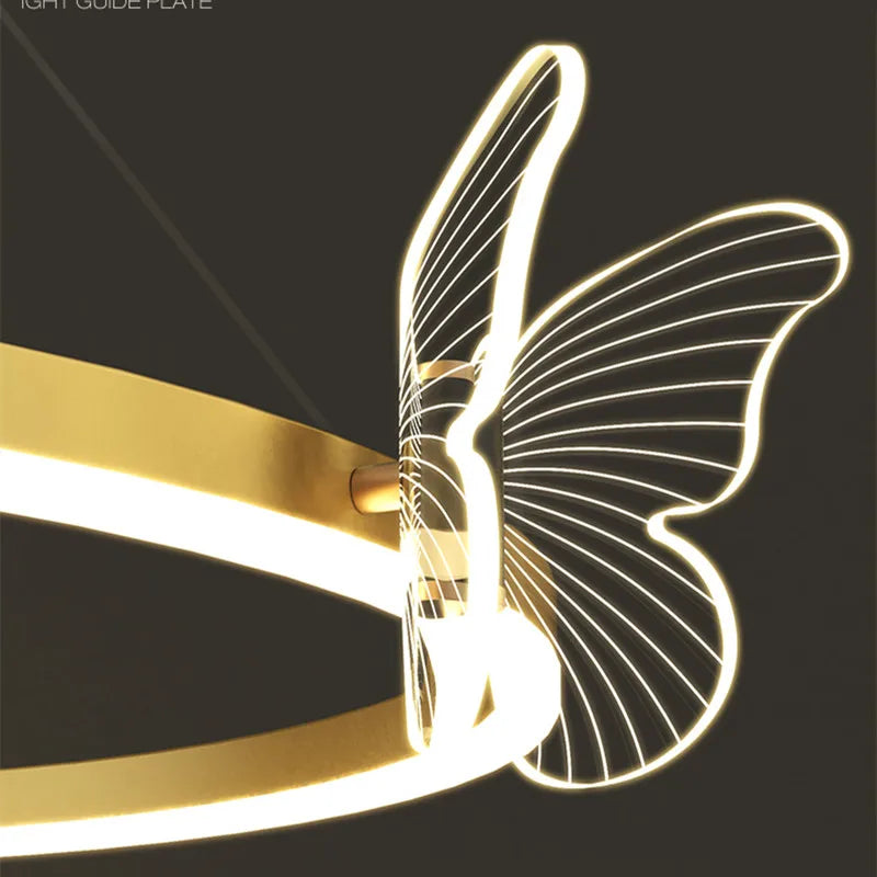 Afralia™ Gold Butterfly LED Round Ceiling Chandelier for Living Room and Bedroom