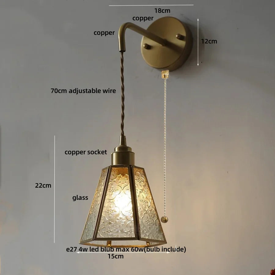 Afralia™ Blue Glass LED Wall Sconce Pull Chain Switch Staircase Tiffany Style Mirror Light