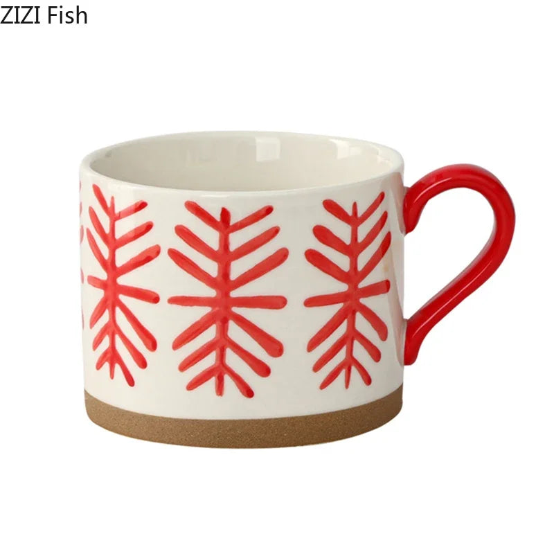 Afralia™ Red Patterned Porcelain Stacking Cup Set - Dining Table Coffee Mug Teacup