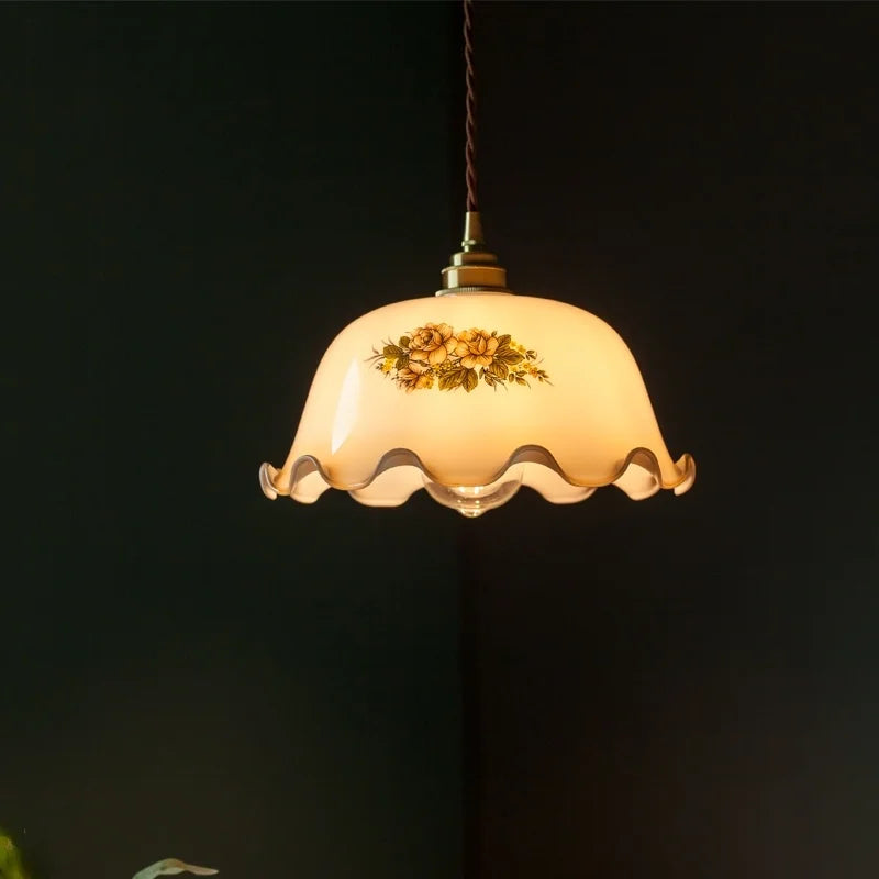 Afralia™ Cream Vintage Brass Glass LED Pendant Light for Restaurant Bar Cafe Loft