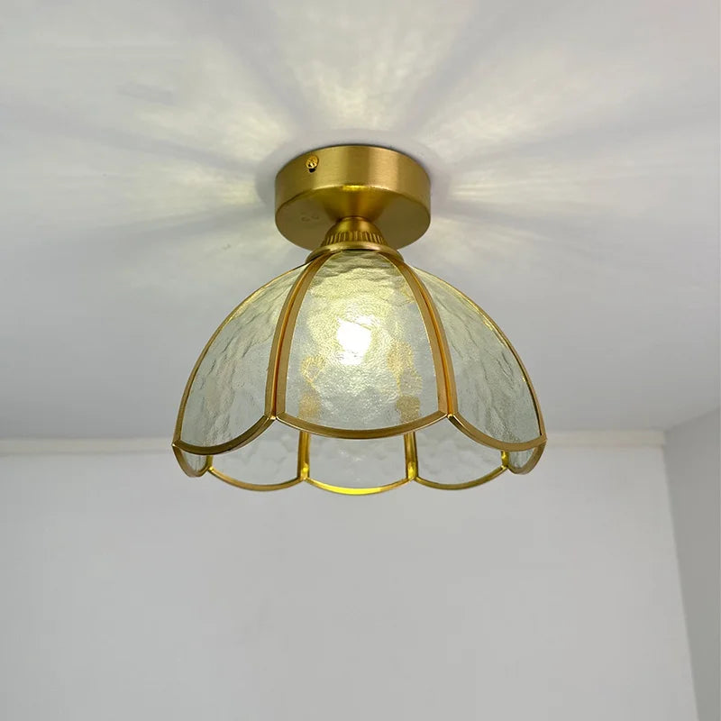 Afralia™ Modern Glass Copper LED Ceiling Light Fixture for Balcony, Living Room, Porch.