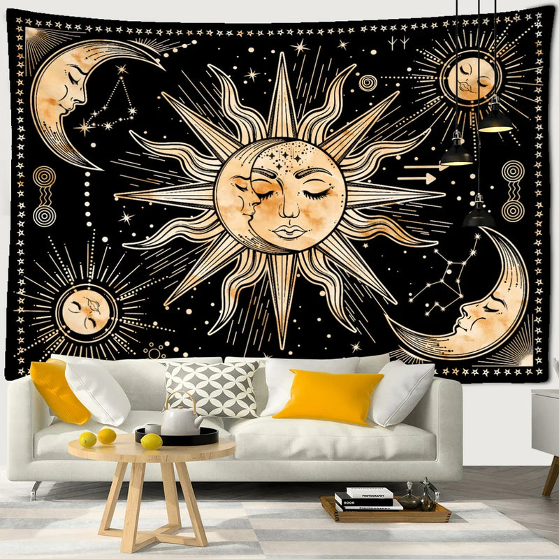 Afralia™ Star Sun Moon Tarot Tapestry: Mystic Hippie Wall Hanging for Home Decor