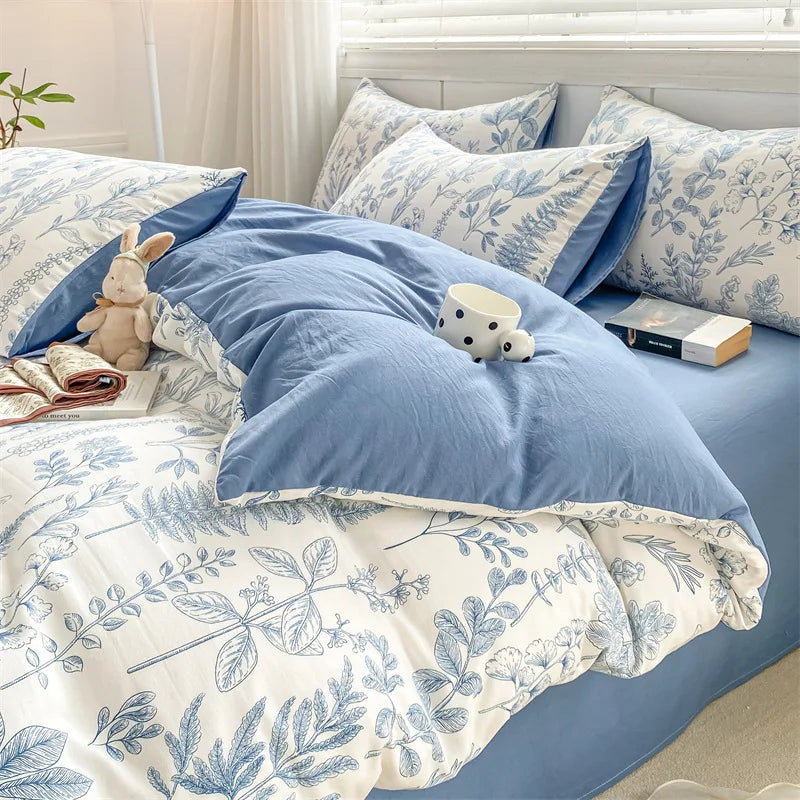 Afralia™ Cartoon Heart Floral Print Duvet Set with Bed Sheet & Pillowcases