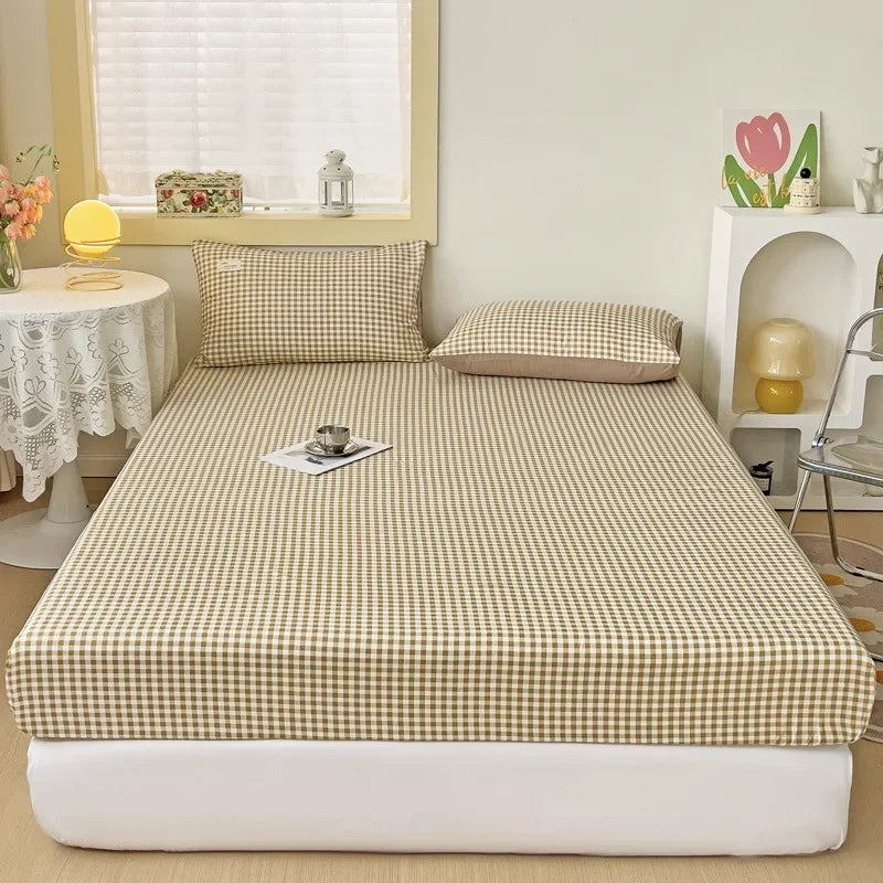 Afralia™ Queen Double Stripe Grid Fitted Sheet - Skin-Friendly Cozy Bed Cover
