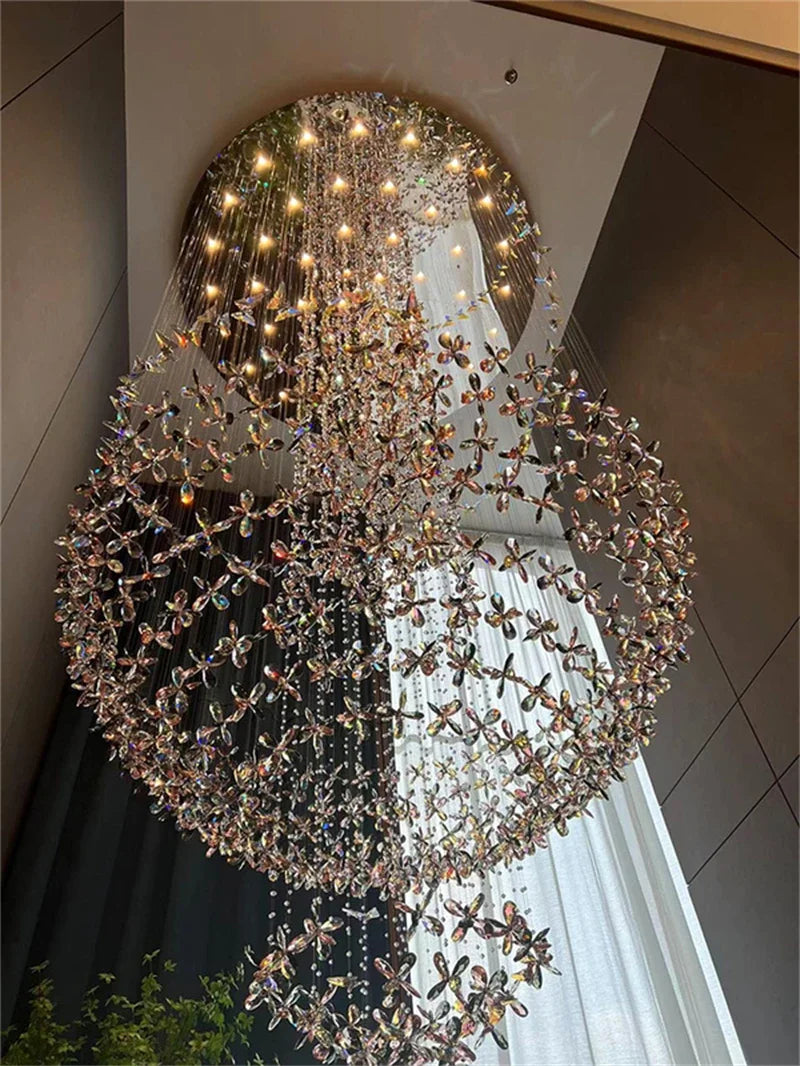 Afralia™ Flower Crystal Chandelier Staircase Lighting for Modern Living Room & Hotel Lobby