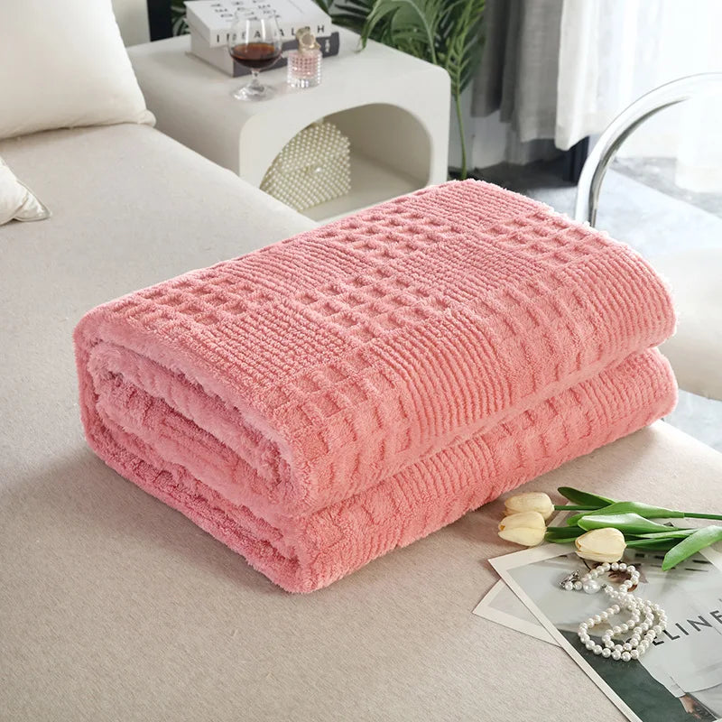 Afralia™ Velvet Waffle Blanket: Ultra Soft Coral Fleece Sofa Cover & Shawl