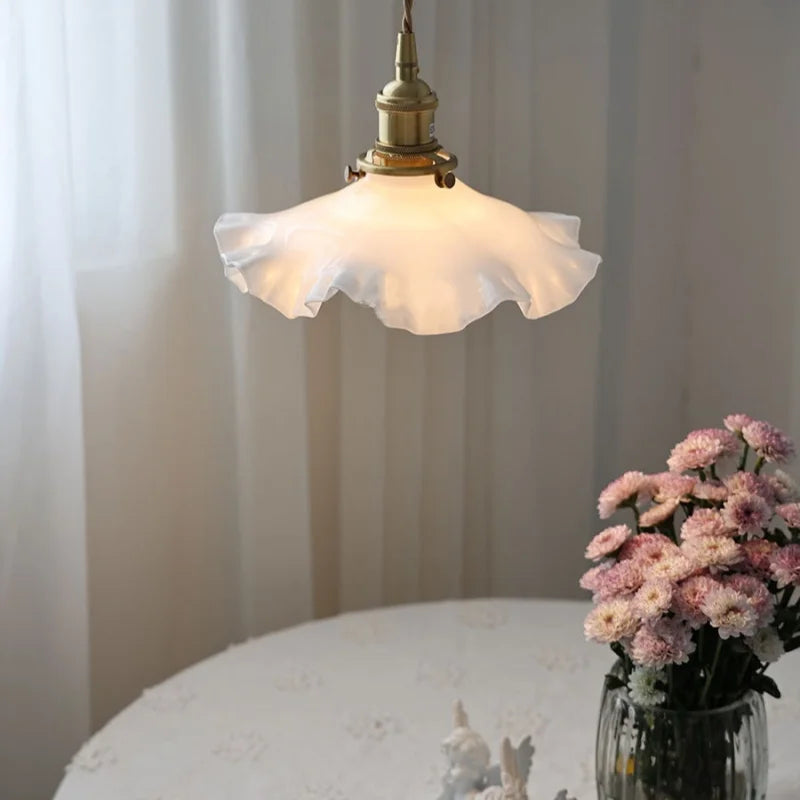 Afralia™ LED Pendant Lamp with Adjustable Brass Knob Switch & White Glass