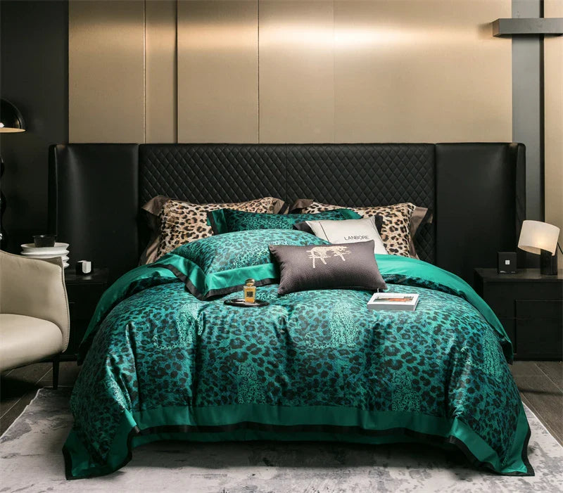 Afralia™ Egyptian Cotton Leopard Print Luxury Bedding Set, Silky Soft Bed Sets