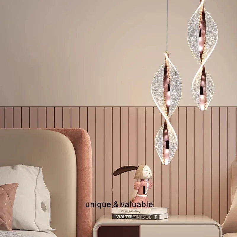 Afralia™ Spiral Gold LED Chandelier Acrylic Pendant Lights for Modern Bedside Stairs