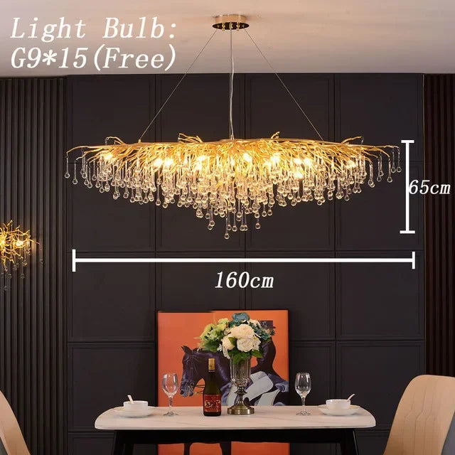 Afralia™ Crystal Water Drop LED Chandelier for Luxurious Living Room Decor.