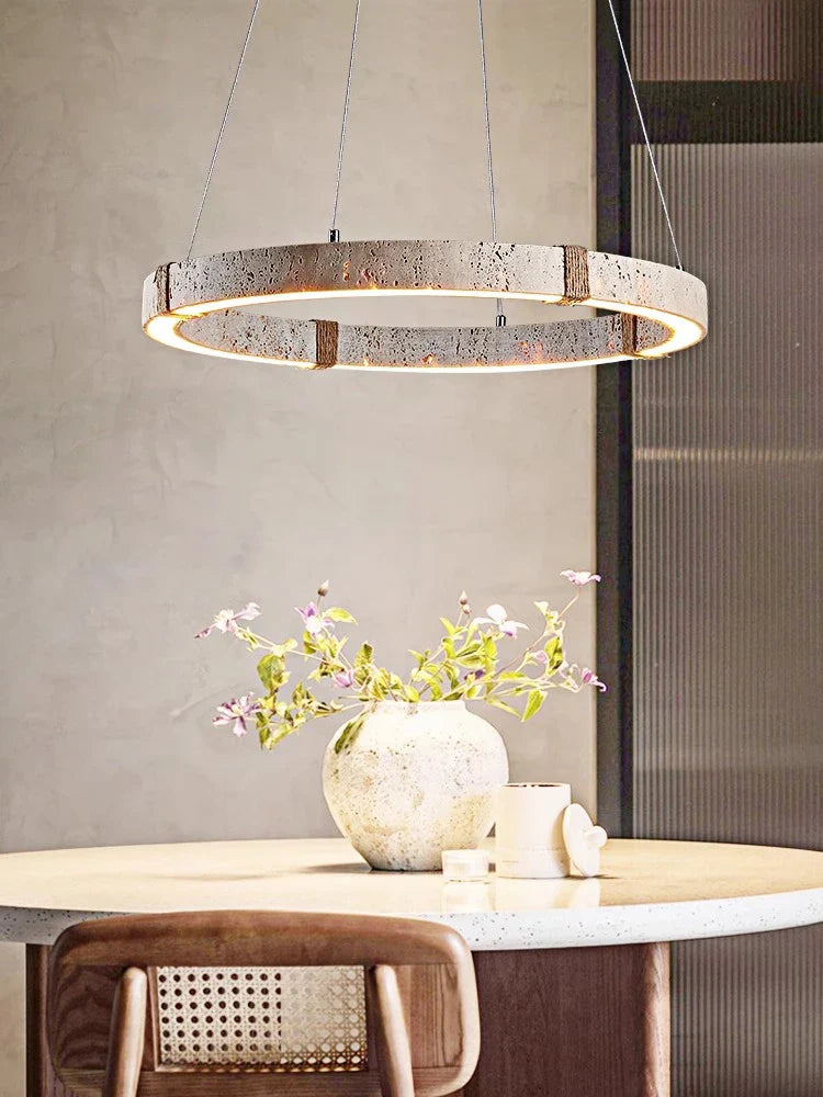 Afralia™ LED Natural Stone Round Linear Chandelier - Dimmable, Ceiling Hanging Lamps