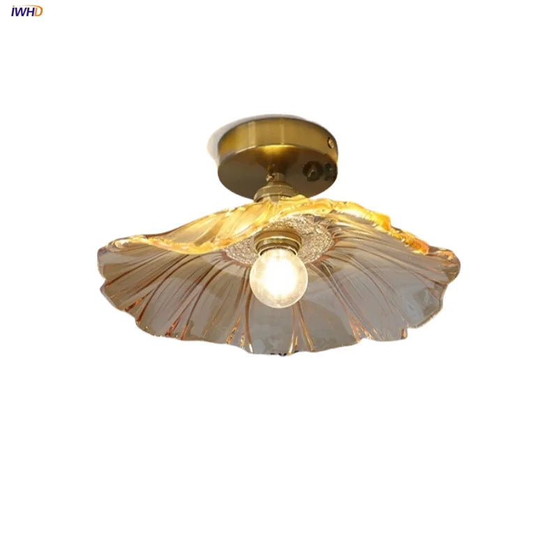 Afralia™ Lotus Glass LED Ceiling Light with Copper Base - Modern Nordic Design