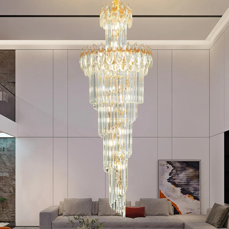 Afralia™ Luxury Crystal Chandelier for Modern Villa Living Room, Rotating Staircase Long Light
