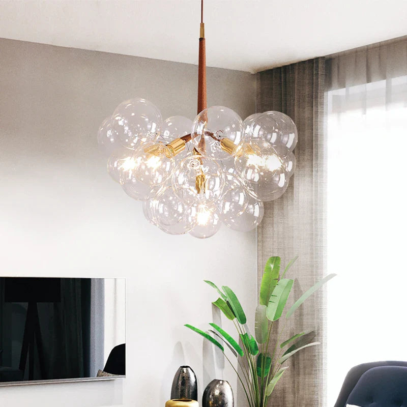 Nordic Glass Chandelier Ceiling Pendant Light by Afralia™. Luxe Home Decor Fixture for Living Room and Bedroom.
