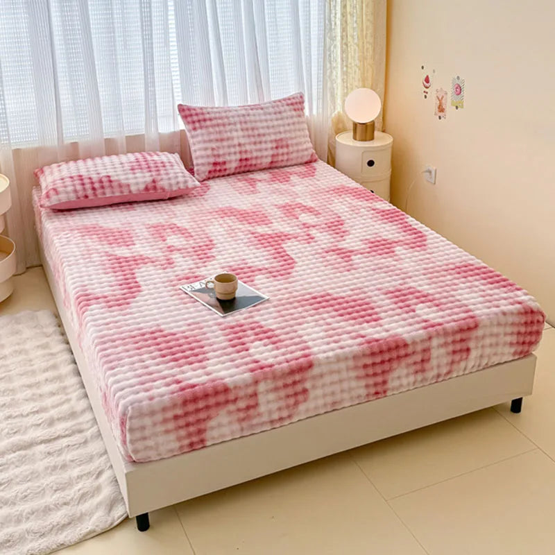Afralia™ Milk Velvet Printed Fitted Sheet: Soft & Luxurious Single Bed Cover for Winter