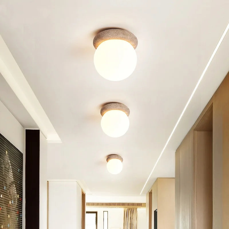 Afralia™ Yellow Travertine LED Ceiling Light Fixture for Modern Home Decor